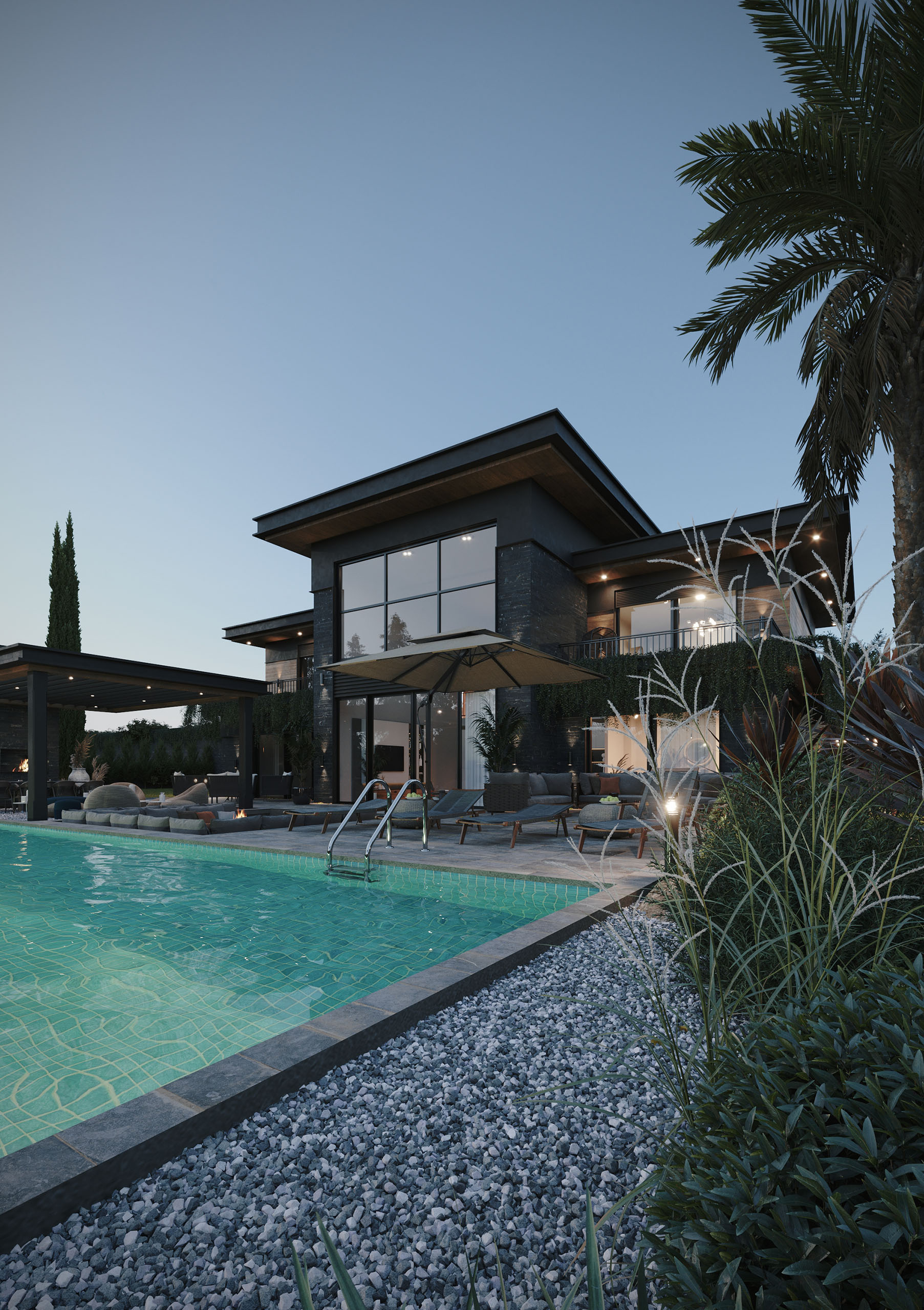 Bahas Lüks Villa - Modern Geometrik Villa & Peyzaj Render